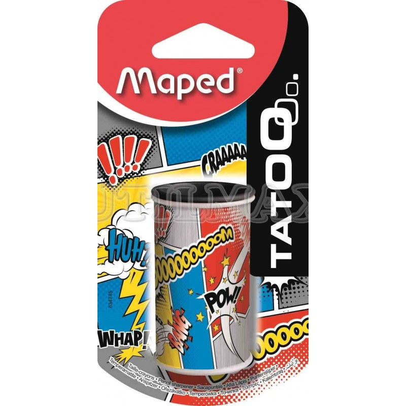 TAJADOR MAPED TATOO MINI LATA 1 ORIFICIO DEPOSITO MODELO COMIC BLISTER X1