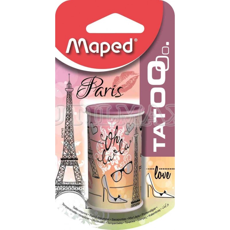 TAJADOR MAPED TATOO MINI LATA 1 ORIFICIO DEPOSITO MODELO PARIS BLISTER X1