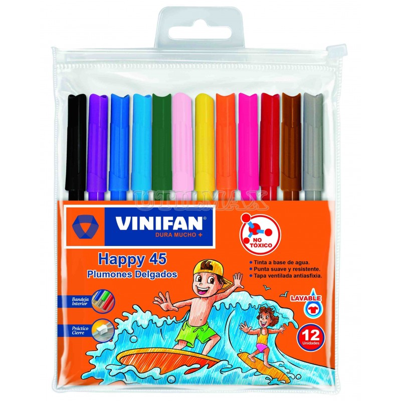 PLUMONES VINIFAN HAPPY 45 X12 ESTUCHE ZIPPER UND