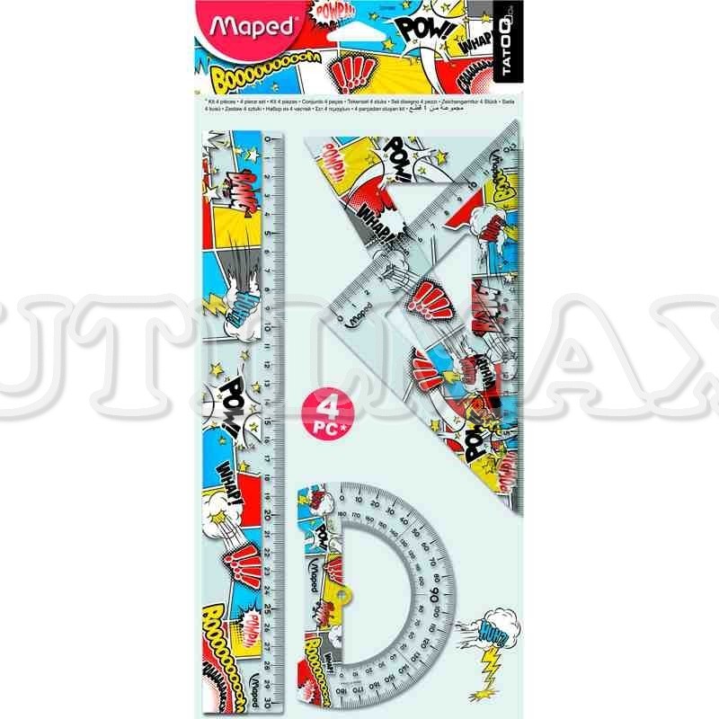 ESTUCHE GEOMETRICO MAPED TATOO 4PZ 30CM MODELO COMIC UND