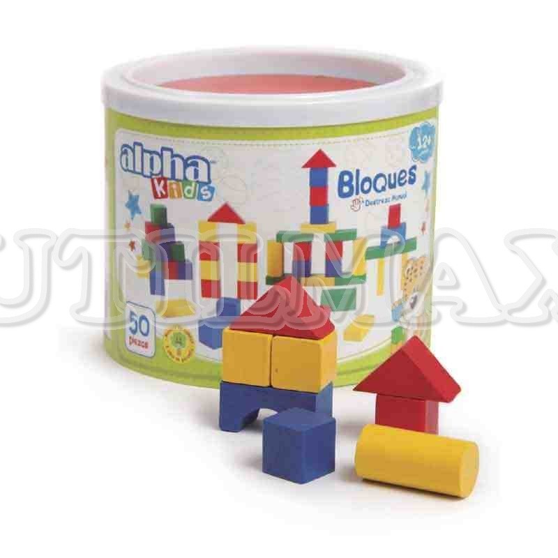 JUEGO DIDACTICO MADERA ALPHA BLOQUES LETRA NUMERO 50PZ UND