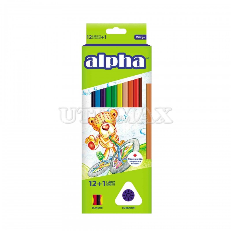 COLORES ALPHA LARGOS X12 +LAPIZ +BORRADOR +TAJADOR UND